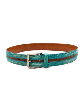 Etro Teal Lizard Embossed Paisley Detail Leather Belt