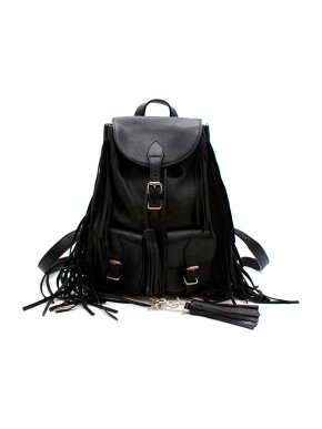Saint Laurent Black Leather Fringed Small Festival Backpack