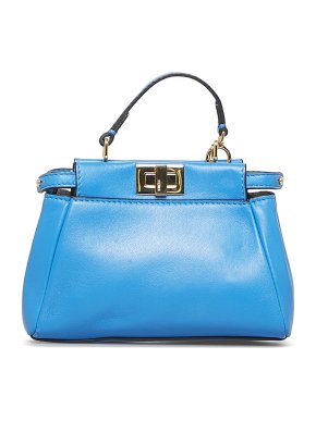 Fendi Micro Peekaboo Blue Leather Top Handle Bag