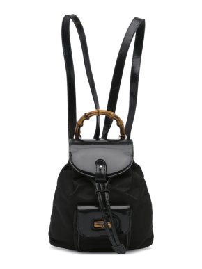 Gucci Mini Bamboo Patent Leather Trimmed Backpack