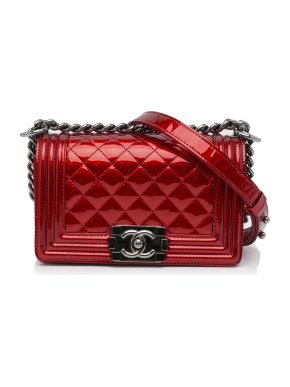 Chanel Metallic Red Patent Quilted Small Boy Bag