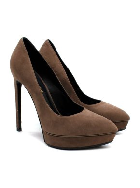 Saint Laurent Brown Suede Janis Platform Pumps
