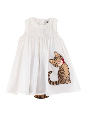 Dolce & Gabbana 12-18m Cat Embroidered White Cotton Dress with Leopard Print Bloomers