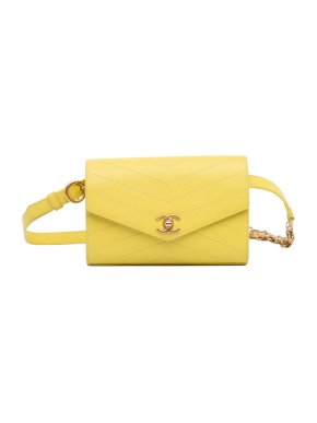 Chanel Yellow Chevron Stitched Coco Belt Bag