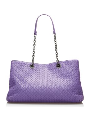 Bottega Veneta Purple Intrecciato Double Chain Tote Bag