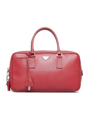 Prada Red Saffiano Lux Bauletto Handbag