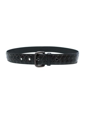Bottega Veneta Black Intrecciato Leather Belt - Size 90