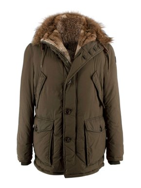 Moncler Khaki Chateaubriant Rabbit Fur Lined Down Coat
