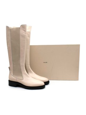 Aeyde Blanca Cream Leather Knee High Boots