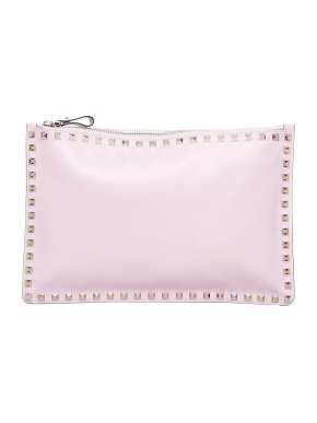 Valentino Garavani Rockstud Pink Leather Clutch Bag