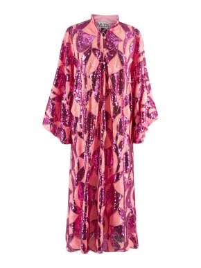 La Vie Style House Pink Sequinned Tulip Kaftan Dress