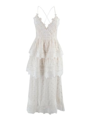 Self Portrait Ivy White Lace Trimmed Midi Dress