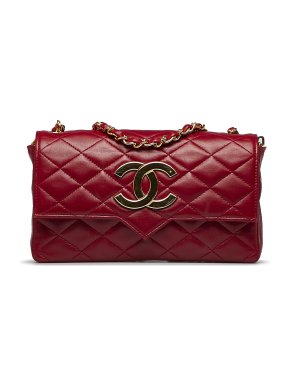 Chanel Red Lambskin Quilted CC Crossbody Bag