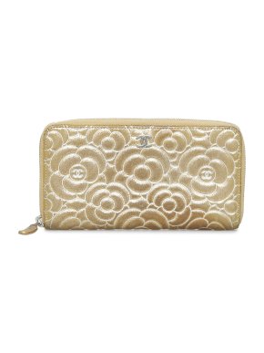 Chanel Gold Camellia Zip Around Wallet