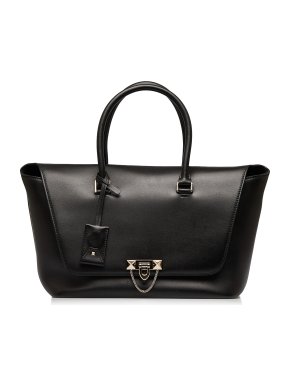 Valentino Garavani Demilune Rockstud Black Leather Tote Bag