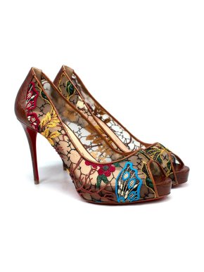 Christian Louboutin Follies Lace Croc Embossed Pumps