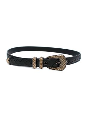 Bottega Veneta Black Leather Intrecciato Belt