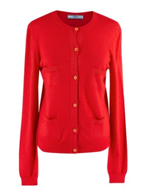 Prada Red Fine Knit Wool Blend Cardigan