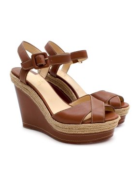Christian Louboutin Almeria Brown Leather Wedge Sandals