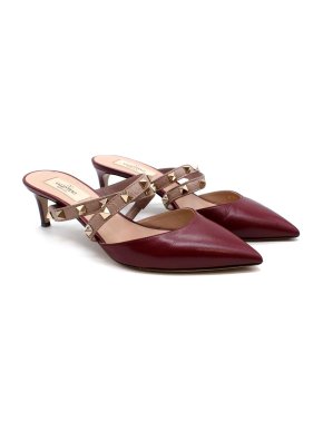 Valentino Garavani Rockstud Burgundy Leather Pointed Toe Mules