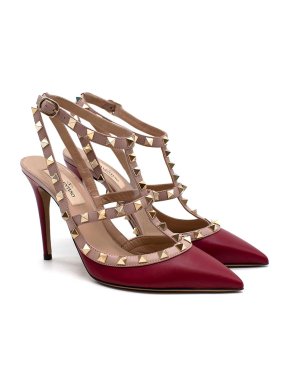 Valentino Garavani Rockstud Red & Pink Leather Caged Pumps