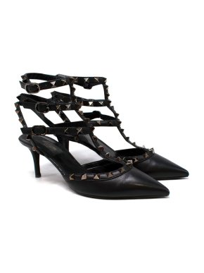 Valentino Noir Black Leather Rockstud Cage Sandals