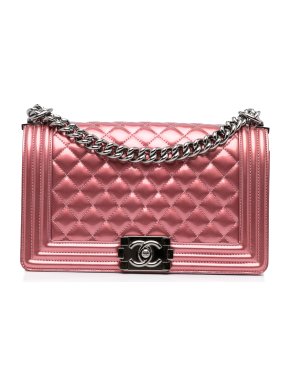 Chanel Metallic Pink Patent Medium Boy Flap Bag