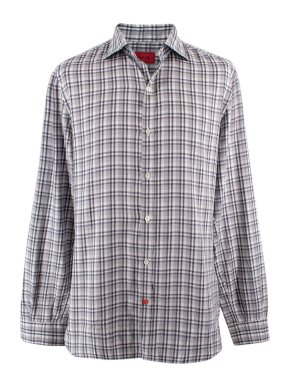 Isaia Grey Cotton Check Shirt