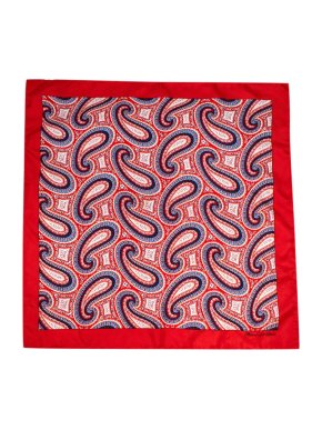 Turnbull Asser Red & Blue Paisley Silk Pocket Square