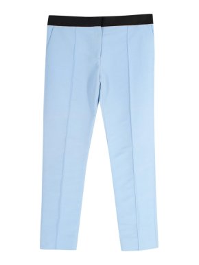 Celine Contrast Waistband Blue Cotton Blend Trousers