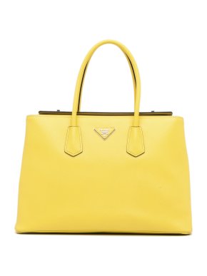 Prada Yellow Saffiano Cuir Double Tote Bag