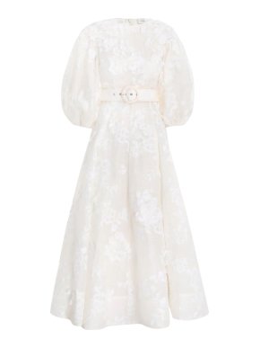 Zimmermann Postcard Linen Floral Applique Midi Dress