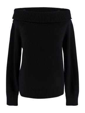 Prada Black Ribbed Wool Knit Off Shoulder Jumper