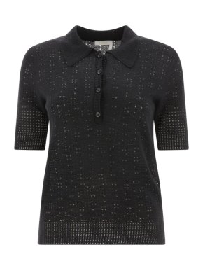Chloe Black Crochet Knit Polo Shirt