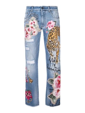 Dolce & Gabbana Graphic Patchwork Distressed Denim Jeans