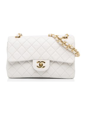 Chanel White Lambskin Quilted Small Double Flap Bag