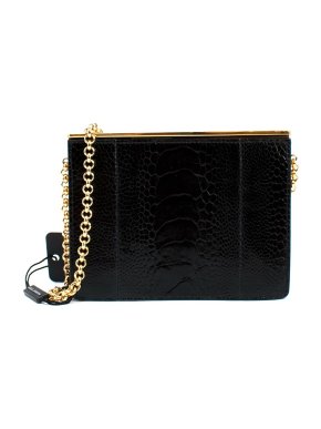 Dolce & Gabbana Snake Embossed Black Leather Chain Clutch Bag
