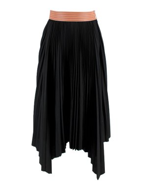 Loewe Leather Belted Black Pleated Midi Skirt
