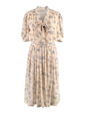 Alessandra Rich Floral Printed Pleated Silk Midi Dress