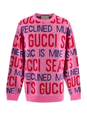 Gucci Pink Logo Intarsia Wool Knit Jumper