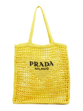 Prada Yellow Raffia Logo Tote