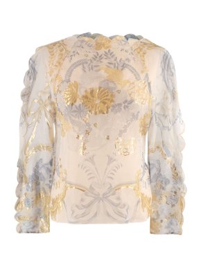 Fendi Rocco Print Scalloped Silk Voile Tie Back Blouse