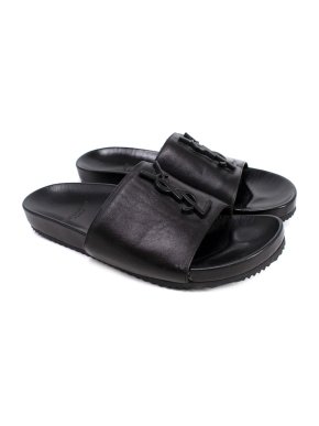 YSL Black Leather Monogram Joan Slide