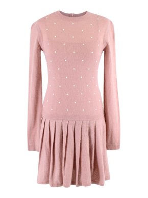 Chanel Blush Cashmere & Mohair Faux Pearl Studded Dress