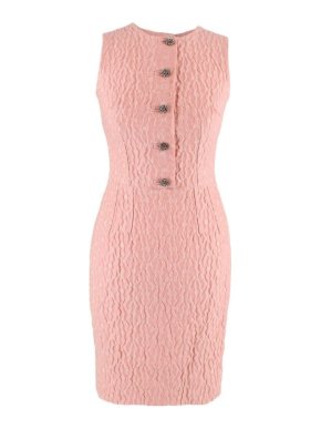 Dolce & Gabbana Pink Embellished Button Cloqué  Sleeveless Dress