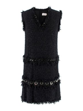 Lanvin Black Tweed Eyelet Detail Shift Dress