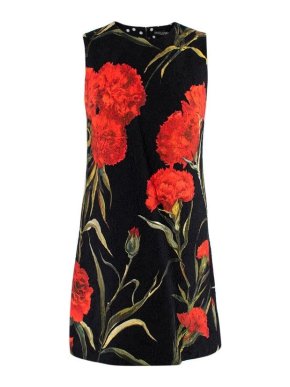 Dolce & Gabbana Carnation Print Brocade Shift Dress