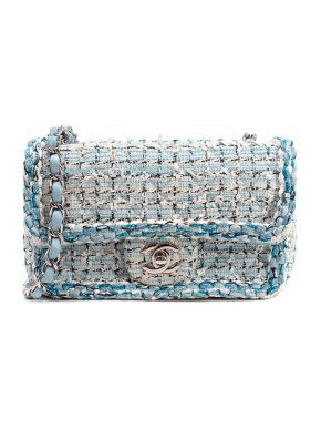 Chanel Blue Tweed Braided Mini Flap Bag