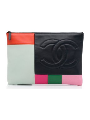 Chanel Large Lambskin Colorblock Patchwork O Case