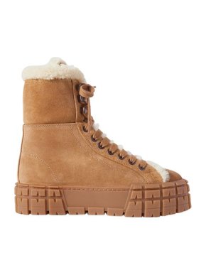 Prada Wheel shearling-lined suede platform ankle boots